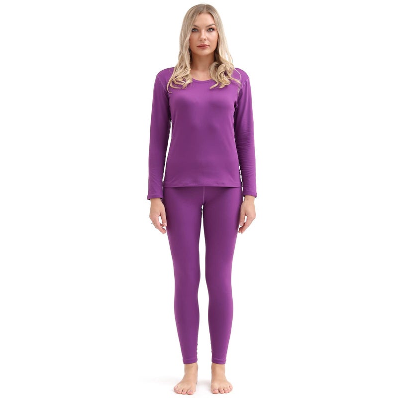 PISIQI Thermal Underwear Women Ultra-Soft Long Johns Set Base Layer Skiing Winter Warm Top & Bottom Purple - Image 1